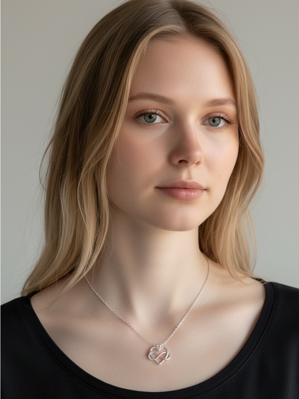 10/11 Sterling Silver Interlocked Heart Necklace - Silver